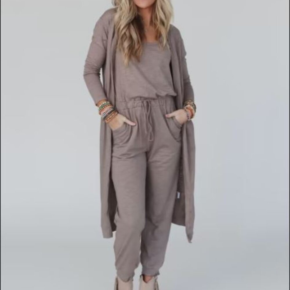 NWT Womens Listical Set to Go Jumpsuit and Cardigan set Mocha Small
